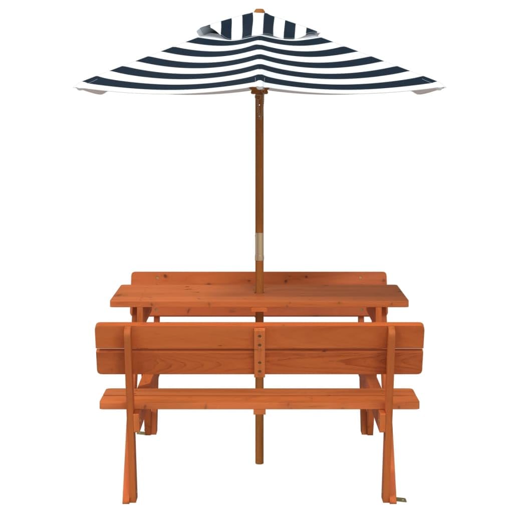 Tavolo da picnic per 4 bambini con ombrellone in legno di abete massiccio, 90 x 108 x 54 cm, stabile, robusto, resistente alle intemperie, per giardino, terrazza, esterni, ideale per