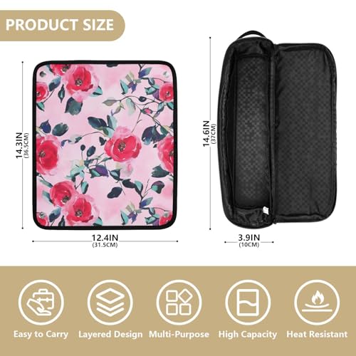 Bolsa de Viaje Red Roses para Herramientas de Cabello con Esterilla Resistente al Calor Doble Capa para Herramientas Calientes como Plancha y Rizadora miniatura 4