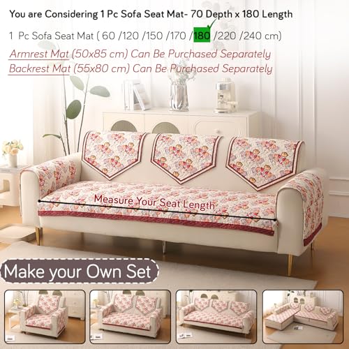 Image of HOKIPO 'Florentina Series' Foam Filled Premium Holland Velvet Antiskid Sofa Cover Mat for 1 /2 /3 Seater & L-Shape Sofa. Make Your Own Set, Mat 70(D) x 180(L) cm, Autumn Cream (IN-882-V3)