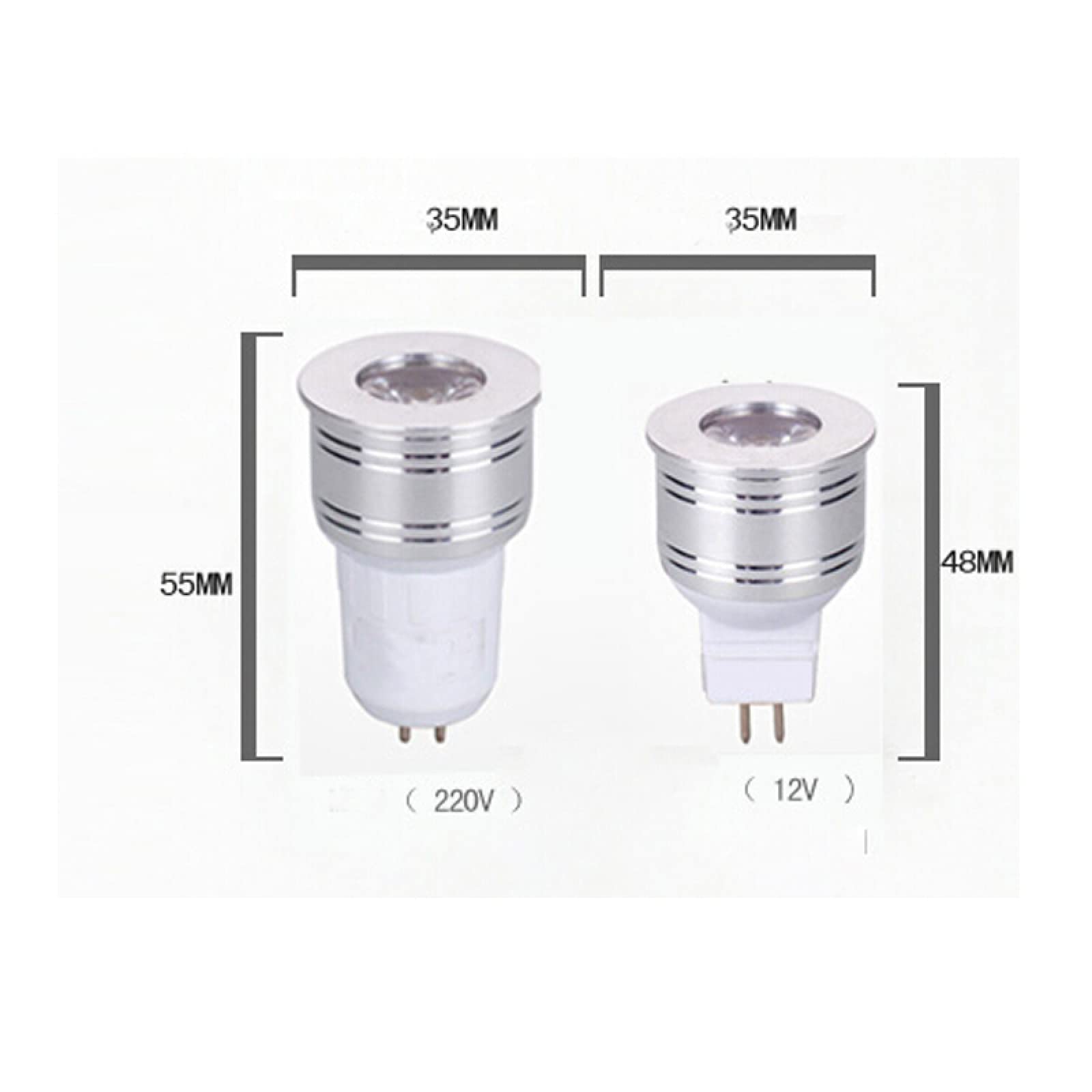 3 uds 1W 3W bombilla LED MR16 12V regulable 35mm Mini bombilla de foco GU5.3 GU10 E27 lámparas COB 220V 110V,Blanco frío GU5.3,1W de alta potencia