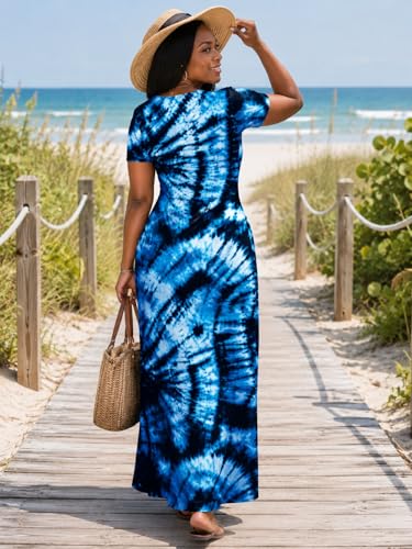 Image of SUZONANA Plus Size Maxi Dress for Curvy Women Summer Casual Sundress Short Sleeve Loose Vacation Dress