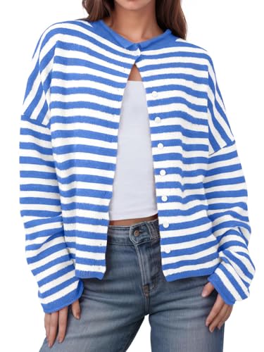 Image of UNCLECAT Womens Striped Cardigan Long Sleeve Button Down Knit Tops