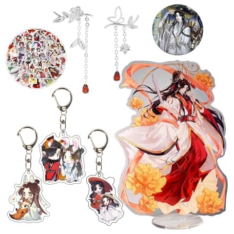 Zaky Heaven Official's Blessing Acrylic Stand Figure - Tian Guan Ci Fu Cosplay Earrings Hua Cheng Keychain Xie Lian Brooch Character Sticker Set 16 PCS Cover
