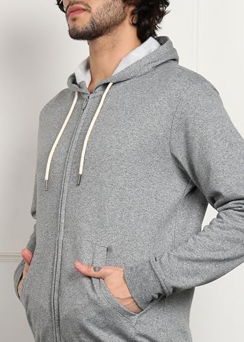 Image of Alan Jones Clothing Men's Solid Zipper Hooded Sweatshirt | Ribbed Hem, Lined Hood, Side Pockets, Durable Zip | Multiple Colors