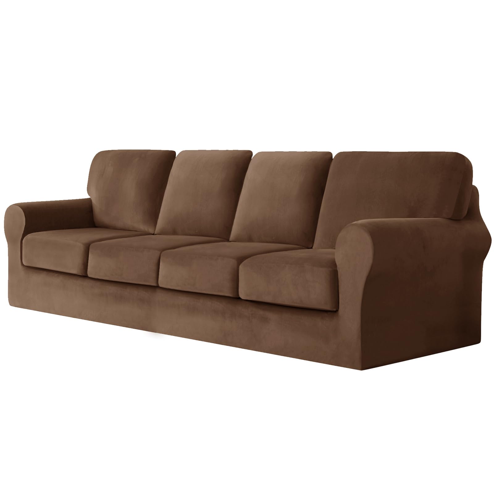 SYLC Sofa Cover with Separate Seat Cushions and Backrests Stretch Velvet Sofa Slipcover Couch Covers Furniture Protector Split Combined (Dark brown,Large 4 Seat Set 9 PCS)