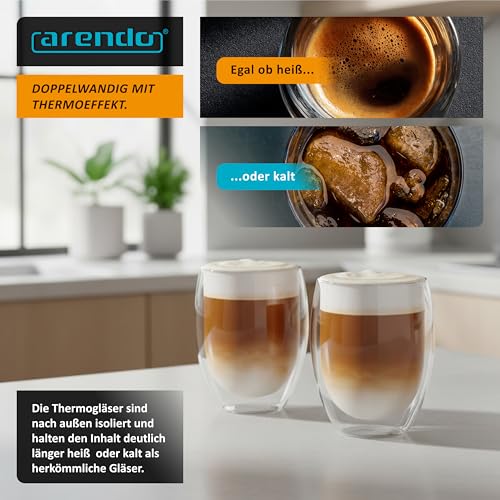 Arendo - doppelwandige Trinkgläser 350ml - Latte Macchiato Cappuccino Tee - 2er Set… – Ansicht 5