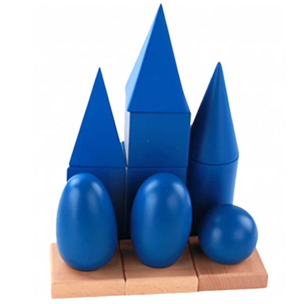 Drewniane geometryczne bryły Montessori | Materiał sensoryczny kształcie 3D, zabawka nauki geometrii przedszkolu z podstawkami i tablicami rzucania cieni