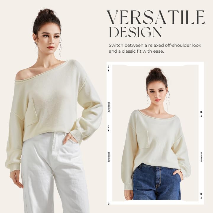 SUUKSESS Women Off The Shoulder Fall Sweaters Long Sleeve Boat Neck Oversized Pullover Sweater Tops