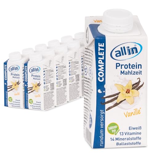 all in® COMPLETE Protein Mahlzeit Vanille 14x 200ml - Hochkalorische Trinknahrung auf Milch-Basis | Protein Drink zur schnellen Gewichtzunahme