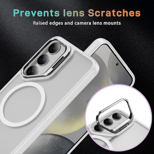 Image of DIZORO TPU+PC Samsung Galaxy S24 FE Case Compatible with Mag Safe & Wireless Charging, with Camera Stand, Military Grade Drop Tested,Translucent Hard Back Soft Edge Back Cover (Camera Stand White)
