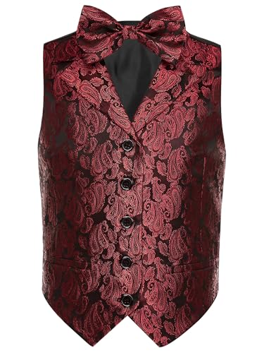 Boys Paisley Floral Patterned Wedding Waistcoat and Bow Tie Wedding Birthday Party Formal Suit