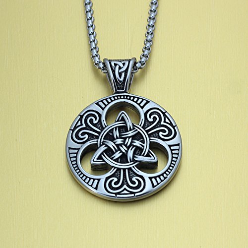 enhong Celtic Knot Necklace for Men,Stainless Steel Magic Double Side Solid Heavy Pendant with Chain 24 Inches