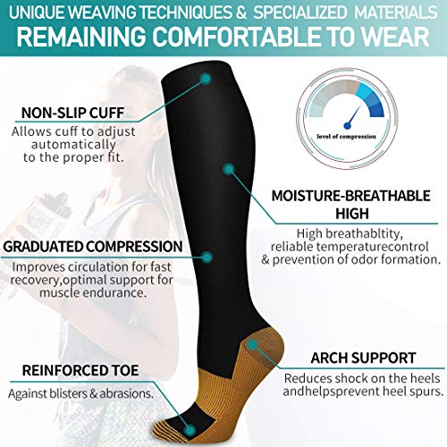 Image of COOLOVER Copper Compression Socks for Women and Men(6 Pairs)-Best Support for Running, Athletic, Travel