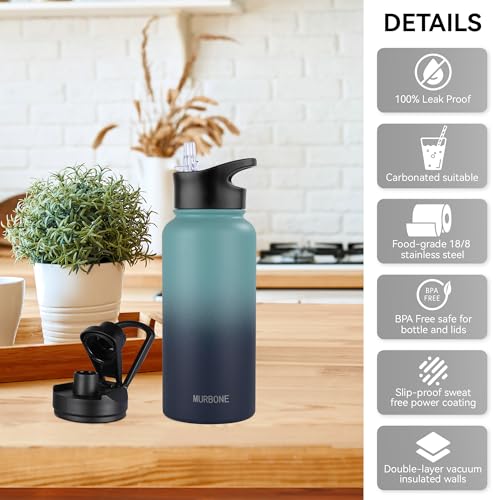 MURBONE Insulated Water Bottle, 1L Stainless Steel Drink Flask with Straw, BPA Free - Image 4