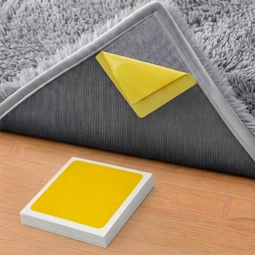Ruban adhésif double face pour tapis | Lot de 60 fixations bois dur 10x10 cm