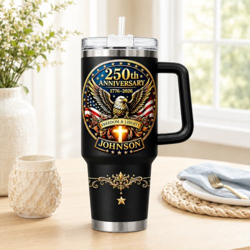 Image of Personalized 250th Anniversary Of America Tumbler - Custom Patriotic USA Flag 1776-2026 Gifts - US Eagle Freedom Tumbler 40oz A22 - American Flag Independence Celebration Gifts For Men, Women
