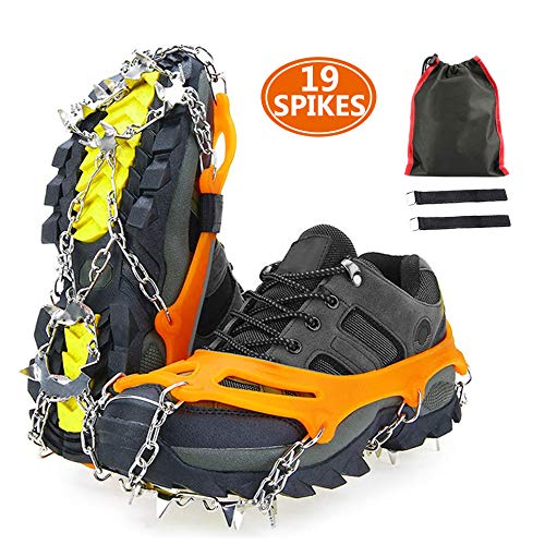 serene freestyle Crampons,Traction Snow Grips with 19 Spikes,Ice Shoes Boots Anti-Slip Climbing Crampons