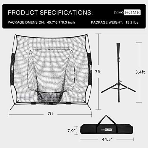 Vivohome 7 X 7 Feet Baseball Backstop Softball Practice Net With Strike Zone Target Tee And Carry Bag For Batting Hitting And Pitching Black #TOP5