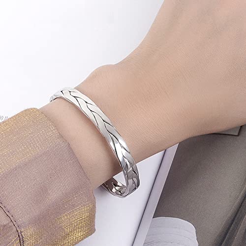 Fashion Men & Women 925 Sterling Silver Bracelet Simple Cuff Bangles Couples Jewelry For Him Her Adjustable Bracelet in a Pretty Gift Box2