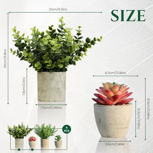 MAHMITIY Fake plants Artificial Plants Indoor Set of 4 Potted Foliage Eucalyptus Rosemary Succulents Mini Faux Plant for Room Decor Home Kitchen Garden Office Shelf Wall Decoration Indoor & Outdoor - Image 4
