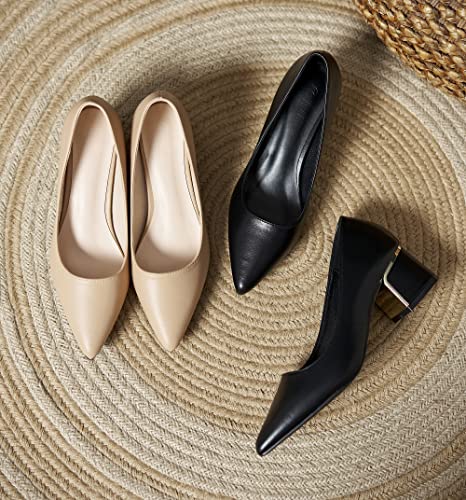 YooPrettyz Women Leather Pump Shoe Office Daily Wear Block Heel Work Pump Pointed Toe Polished Mid Heels3