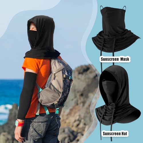 Image of Frienda Balaclava Ski Mask and Arm Sleeves Sun Protection Hood Breathable Full Head Mask Face Cover for Men Women