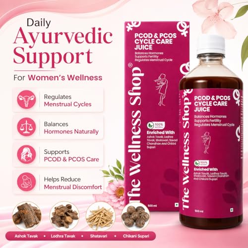 Image of The Wellness Shop PCOS PCOD Cycle Care Juice for Women 500ml | Ayurvedic Herbal Drink with Ashoka Shatavari Lodhra | Supports Hormonal Balance Period Pain Relief, Skin Hair Care | Women Wellness Juice