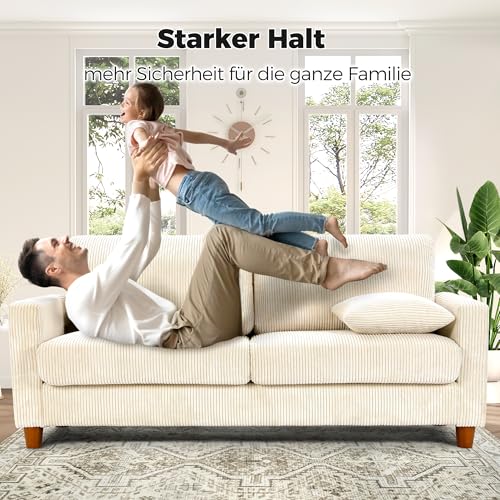 Kidirect Cord Sofa 3 Sitzer, 178CM Bequemes Couch 53CM Extra Tiefe Sitze, Sofa Wohnzimmer Werkzeugfreie Montage, Big Sofa Couch mit 2 Kissen, Modernes Couch fürs Büro, Schlafzimmer Sofas Beige