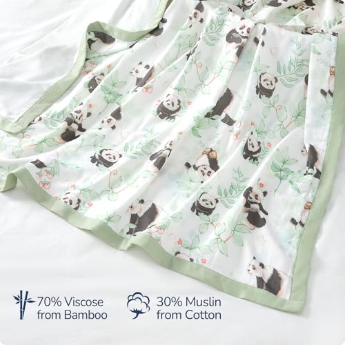 Image of Muslin Baby Blanket - Lightweight Breathable Cooling Blanket, 70% Rayon Derived from Bamboo and 30% Cotton for Summer, 4 Layers Soft Summer Toddler Baby Quilt 55 inchx 43 inch (Panda)