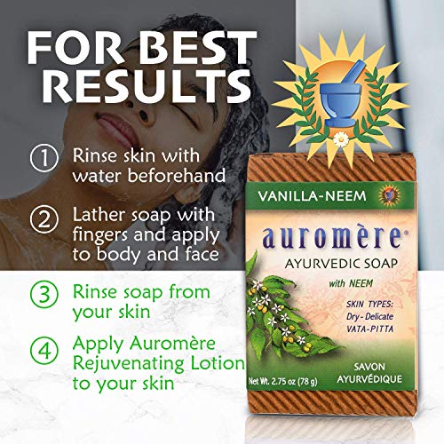 Auromere Ayurvedic Bar Soap, Vanilla Neem - Eco Friendly, Handmade, Vegan, Cruelty Free, Natural, Non GMO (2.75 oz), 5 pack