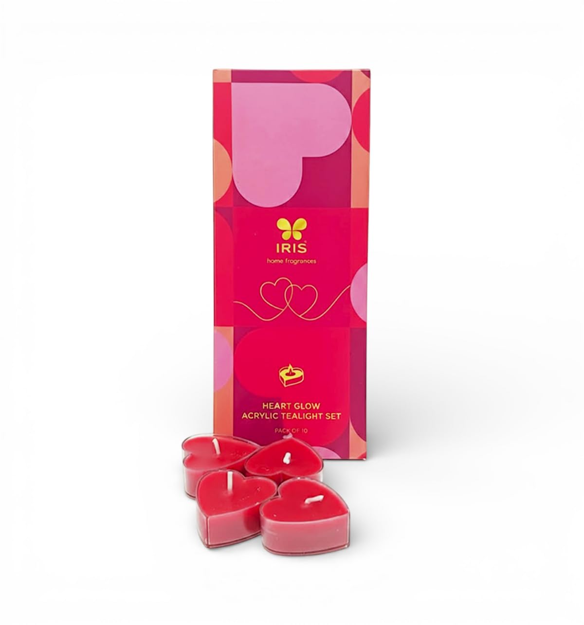 IRIS Acrylic Heart Shaped Tealight Candle |Romance Fragrance | Pack of 10 | Burns Upto 2 Hours |Idially for Gifting