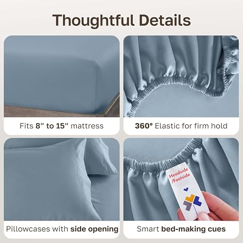 Image of California Design Den - 5 Star Hotel Quality Twin XL Sheet Set 100% Cotton Sheets, 600 Thread Count Sateen, Deep Pocket, Snug Fit, Soft & Crisp Cooling Sheets, Twin XL Sheets (Pastel Blue)