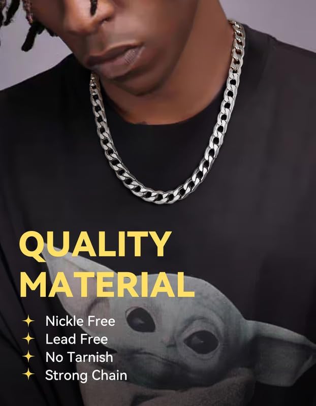 ChainsHouse Stainless Steel Cuban Link Chain Necklace for Men Women, Black/14K Gold Plated Flat Cuban Chain, 4mm/6mm/9mm/13mm Width Hip Hop Jewelry Mens Cuban Chain, 14"-30" Length-with Gift Box - Image 2