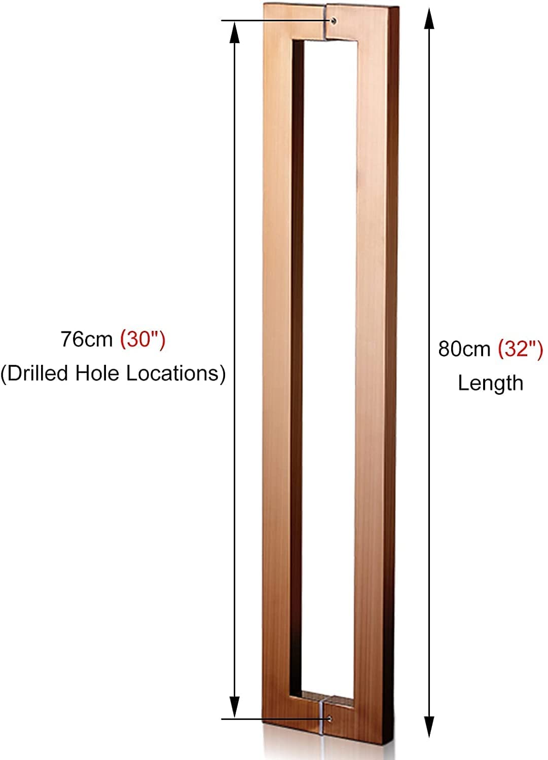 Szklane drzwi, Uchwyt do drzwi szklanych Pchacz - ze stali nierdzewnej Wszystkie elementy montażowe w zestawie(Rose Gold,80Cm/32Inch)
