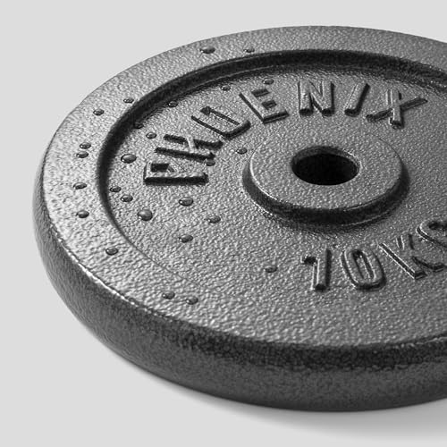 Phoenix Fitness Cast Iron Weight Plates - 1-Inch Free Weight Plate for Barbell Dumbbell Bars, Weightlifting & Strength Training at Home Gym - Pair, 10kg