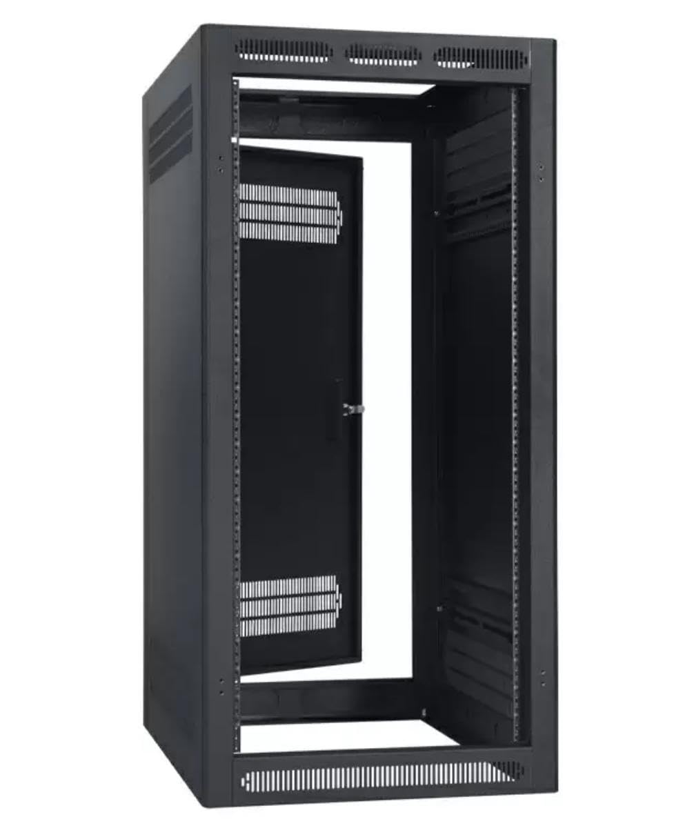 Lowell LER-2432 LER Series 24U x 32 Inches Deep Enclosed AV Rack with Rear Door; Configurable Top with 10U Opening for 19 Inches Panels (Solid Closure Panels Included); Black Finish