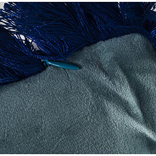 Coussin rectangulaire en velours bleu avec franges et fermeture éclair - 4