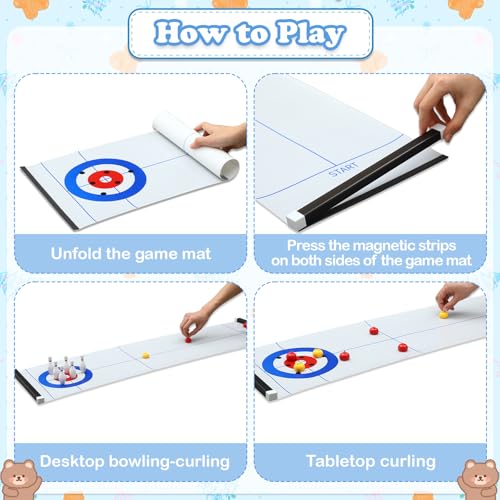 Capoda juegos de curling y bolos de mesa set para baby shower incluye 8 curling, 6 bolos, 1 tapete, 2 tiras magnéticas para decoración interior miniatura 3
