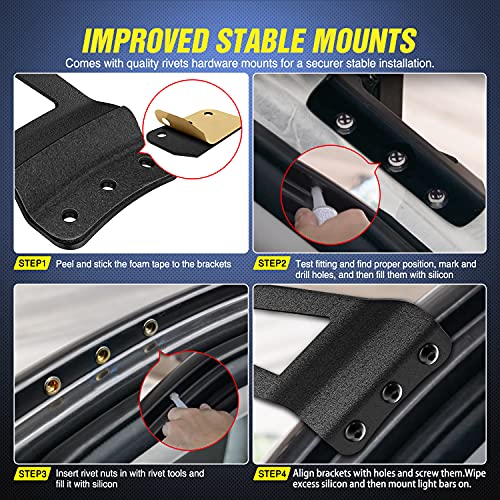 Image of Nilight 2PCS 52 inch Curved LED Light Bar Bracket at Upper Windshield Roof Cab for 07-13 Chevy Silverado Suburban Avalanche Tahoe & GMC Yukon Sierra