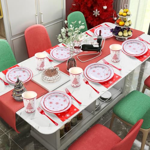 Christmas Party Supplies Decorations, Christmas Disposable Plates and Napkins with Paper Plates, Napkins, Cups and Forks - Serves 25 – Image 7
