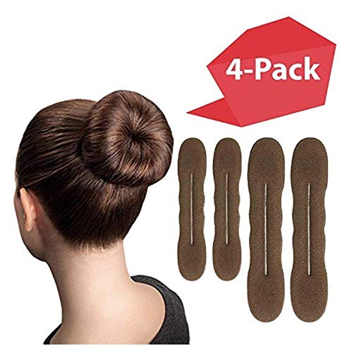 Brown Magic Bun Maker Foam, Hawwwy 4 Pack, Easy Sponge Hair Shaper, Perfect Padding for Updos, Chignon Maker, Donut Maker French Twist Accessories Easybun Ballet Kids Girls Women