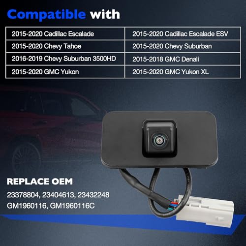 Image of 23378804 Rear View Backup Camera Fit for 2015-2020 Cadillac Escalade Chevy Tahoe Suburban GMC Yukon Denali, Replace 23404613 23432248 GM1960116 GM1960116C