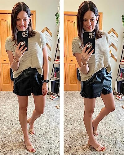 luvamia Faux Leather Shorts for Women High Waisted Pleated Wide Leg Stretchy Shorts with Pockets PU Leather Pants2