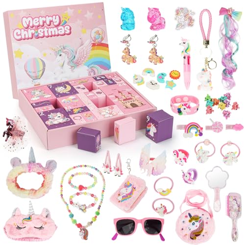 Adventskalender Mädchen 2025,Adventskalender 2025 Kinder,24-tägige Weihnachts-Countdown-Box,Countdown-Kalender,Einhorn Weihnachtskalender kinder,Überraschungsgeschenke für Töchter und Enkelinnen