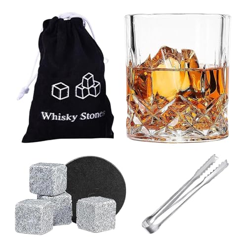 Juego de vasos de whisky Bourbon - Juego de vasos de whisky reutilizables con pinzas para hombres, papá, padre, juego de whisky con caja de madera