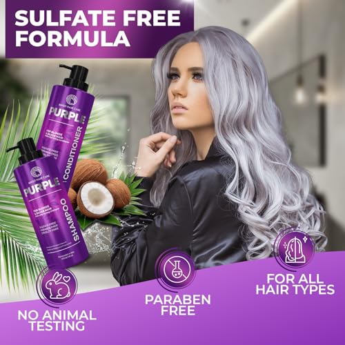 Image of Purple Shampoo and Conditioner Set - Sulfate Free Formula for Women and Men - For Toning and Balancing Brassy, Blonde, Silver and Gray Hair - 14 Fl Oz (Set of 2)