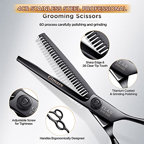 Image of Gimars 7inch Professional 4CR Stainless Steel 6 in 1 Grooming Scissors for Dogs with Safety Round Tip, Heavy Duty Titanium Coated Pet Grooming Scissor for Dogs, Cats and Other Animals
