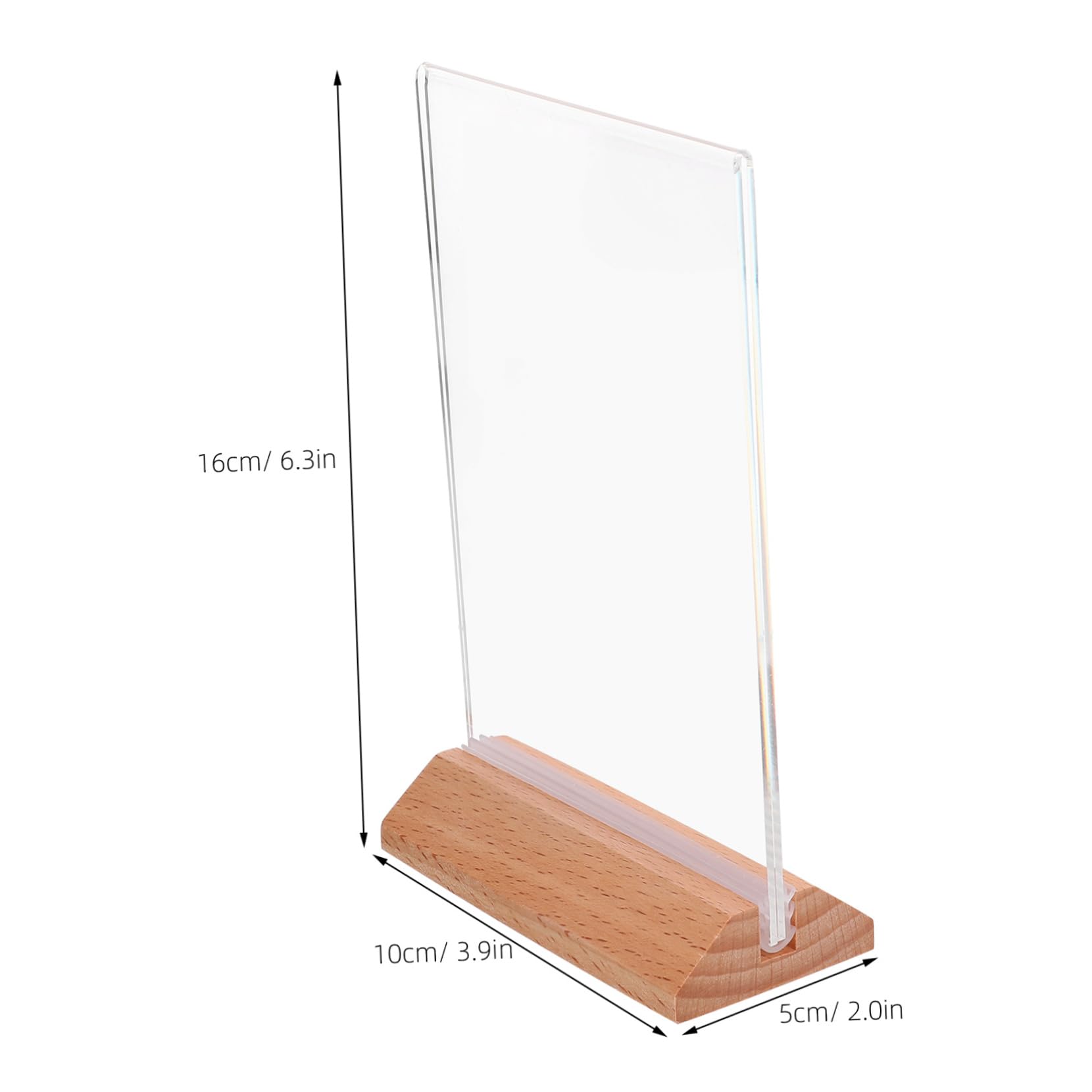 6 Stück Acryl Tischaufsteller mit Holzsockel, A6, Vertikal | 100 X 150mm Format, Beidseitige Anzeige, Unten Befüllbares Design, Leicht zu Platzieren und Entnehmen