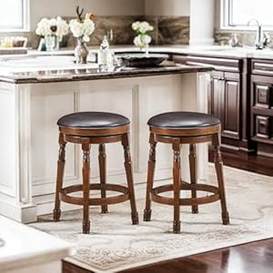 ERGOMASTER Bar Stools Set of 2 Swivel Barstools 24 Inch Counter Height Bar Stools Backless Sturdy Solid Wood Chairs with Soft Faux Leather Seat, Easy Assemble for Kitchen Pub Home Cafe (Walnut) ERGOMASTER Bar Stools Set of 2 Swivel Barstools 24 Inch Counter Height Bar Stools Backless Sturdy Solid Wood Chairs with Soft Faux Leather Seat Easy Assemble for Kitchen Pub Home Cafe Walnut