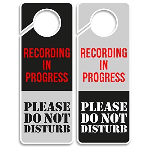 CLEVER SIGNS Recording in Progress - Please Do Not Disturb Sign, Door Knob Hanger 2 Pack, Double Sided, Ideal for Using in Any Room Cover
